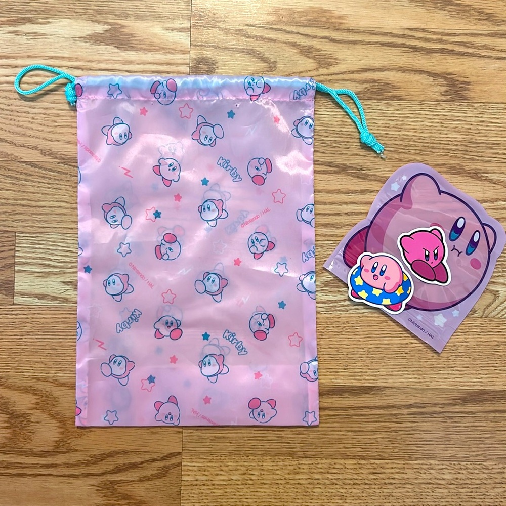 Kirby Drawstring Bag + stickers NEW NWT